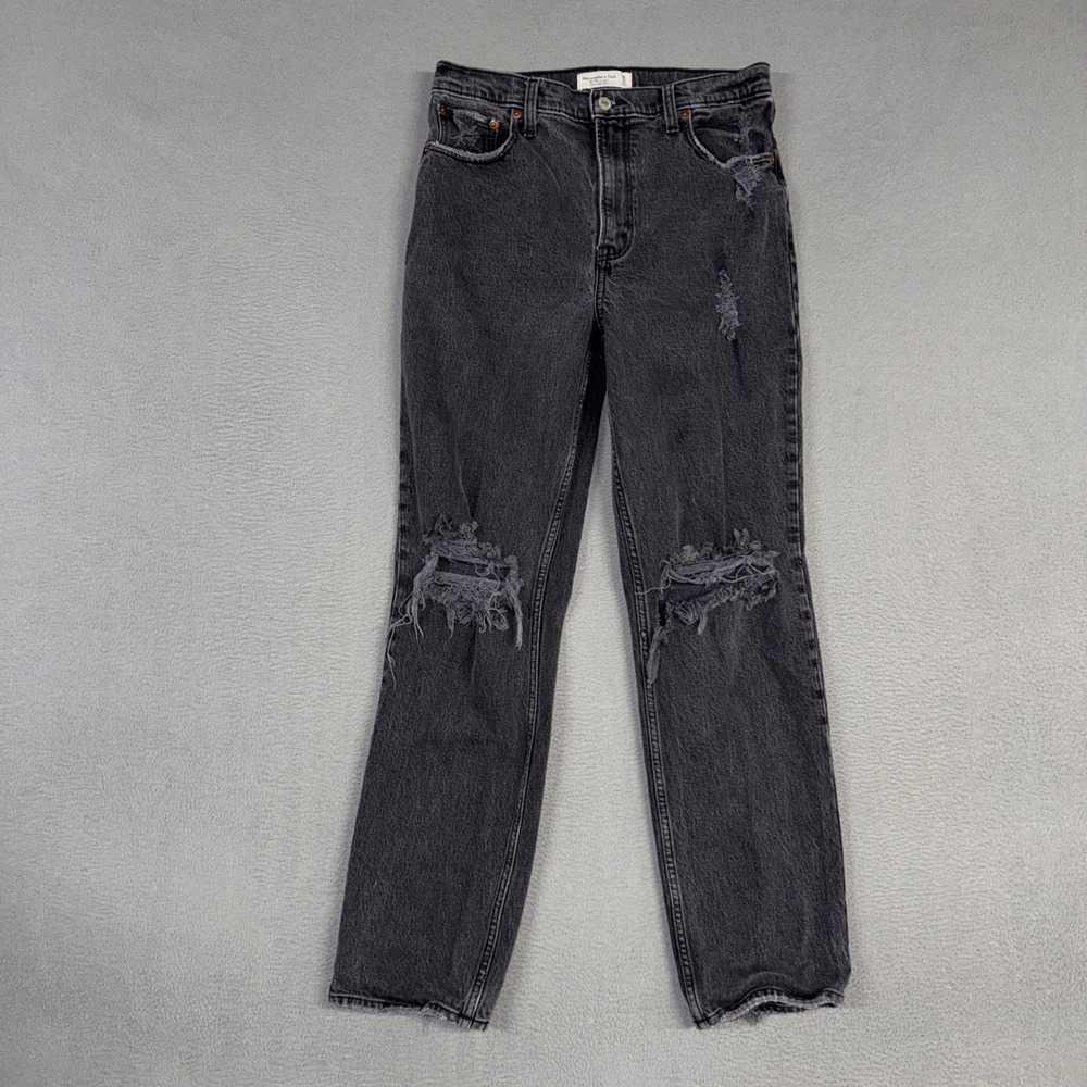 Abercrombie & Fitch Jeans Womens 8 Black 90s Straight Stretch Distressed Denim